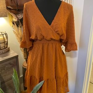 Low Cut Tie Back Rust Dress